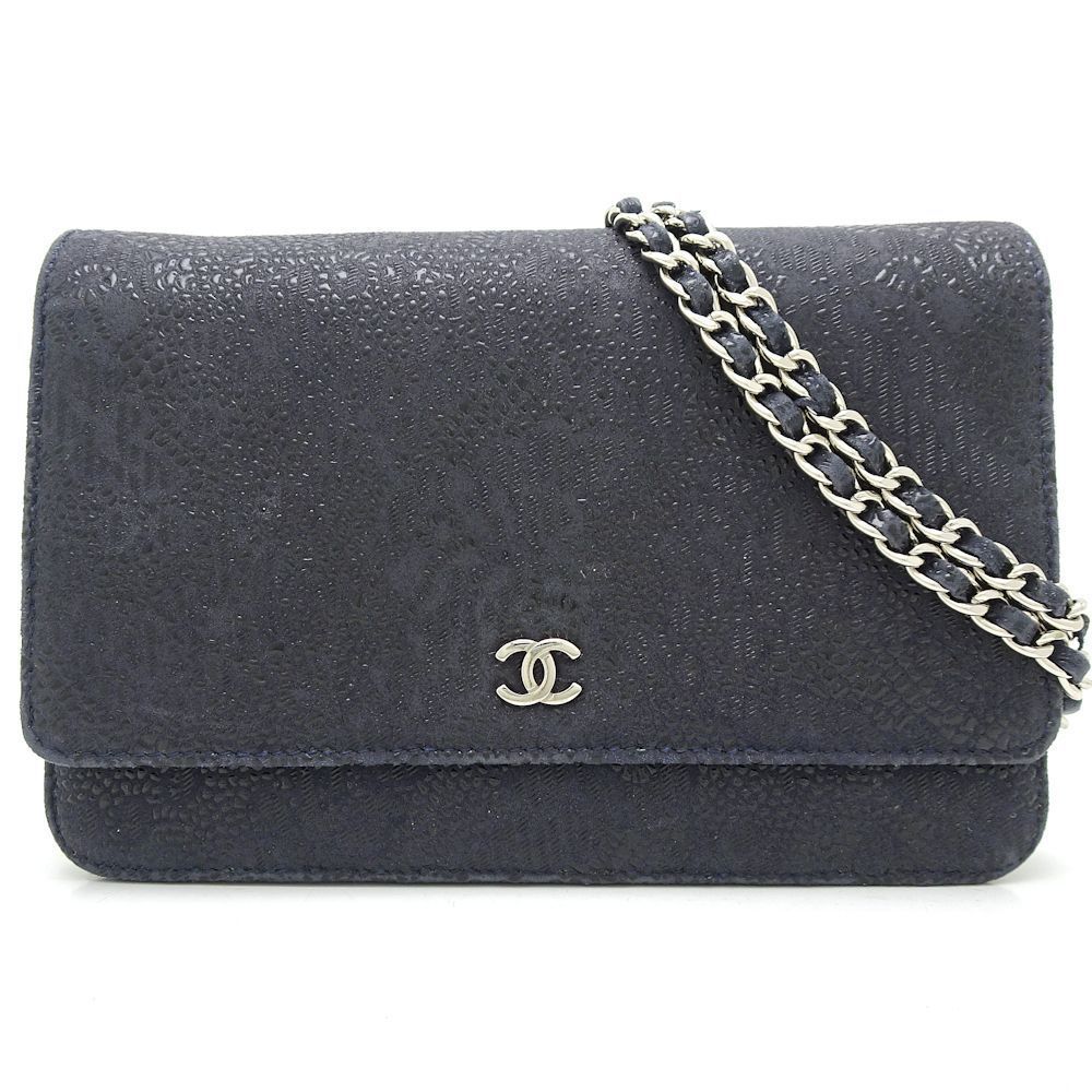 Chanel Chain Wallet Goatskin Navy Diagonal Shoulder